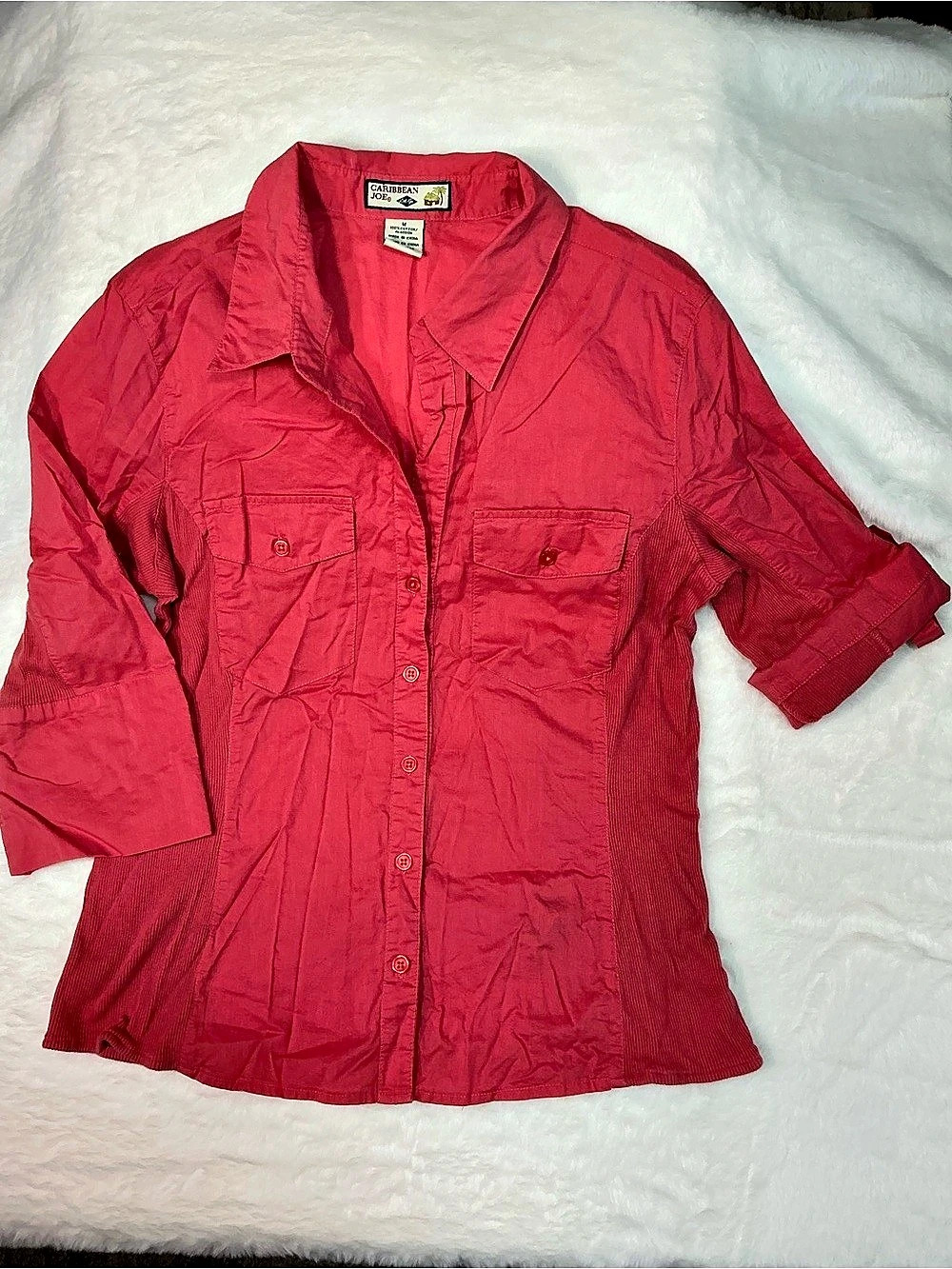 Caribbean Joe Short Sleeve Button Down in Pink Size Medium